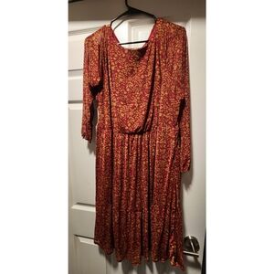 Torrid Red and Yellow Floral Long Sleeve Dress